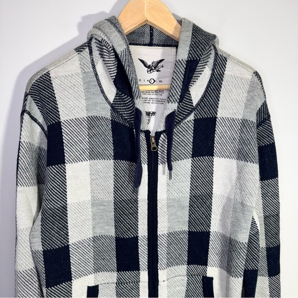 French Connection Wool Plaid Full Zip Hooded Sweater Size Large - Picture 2 of 10